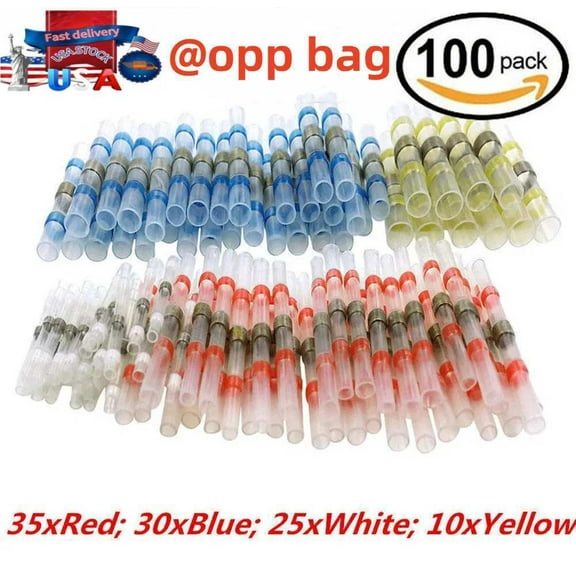 100pcs BUTT CONNECTOR Heat Shrink Solder Seal Sleeve Waterproof 26-10 AWG Wire