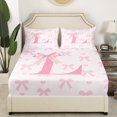 thumbnail image 3 of Pink Bow Fitted Sheet King Size with 2 Pillowcases,Princess Style Bowknot Love Hearts Girly Fairy Bed Sheet Set,Initial Letter L Chic Romantic Top Flat Sheet Microfiber Breathable, 3 of 6