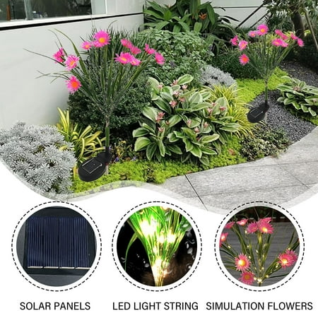Qiopertar Solar Garden Lights 42 LED Daisies Outdoor Stake Lights Waterproof Solar Powered Yard Decor Elegant Patio Pathway Lawn Lighting for Garden Backyard Porch Balcony Pink