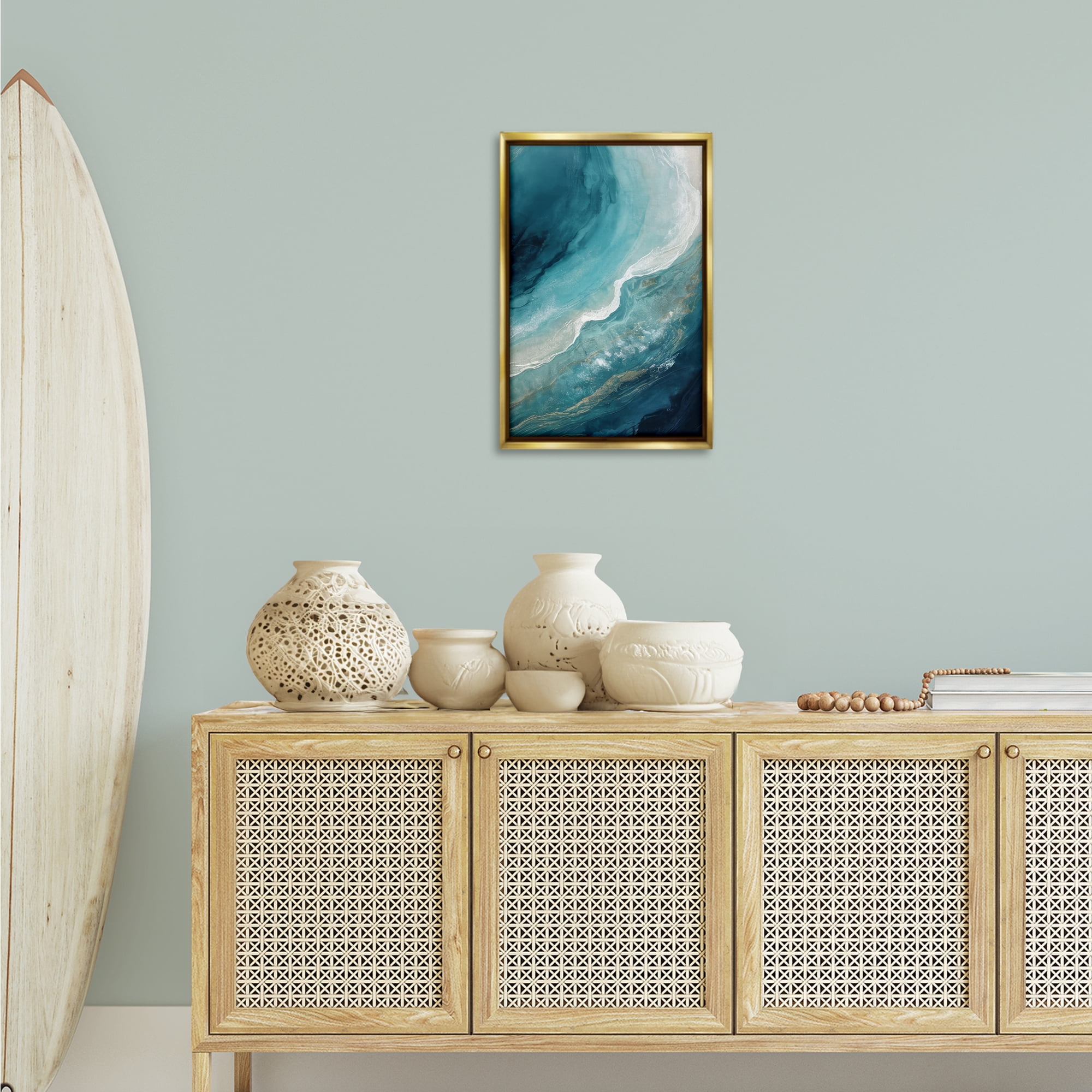 Stupell Industries Splashing Marine Currents Coastal Painting Gold Floater Framed Canvas Art Print Wall Art, 17 x 25