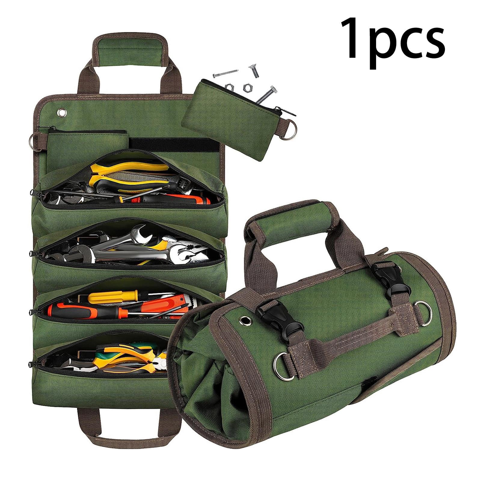 Tool Roll up Bags with 4 Detachable Pockets and 4 Zipper Pouches Waterproof Large Capacity Oxford Cloth Heavy Duty Zipper Pouch for Handyman