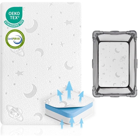 Pack and Play Mattress, 38x26 Thick Memory Foam Pack N Play mattresses for Baby and Toddler, Portable Pack Play Mattress Pad with Soft High Density Foam, Breathable & Washable