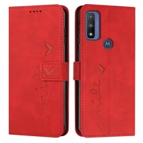 Dteck Wallet Case for Motorola Moto G Pure 2021, Premium PU Leather Flip Magnetic Snap Card Slots Kickstand Hand Strap Case for Moto G Pure 6.5" 2021, Red
