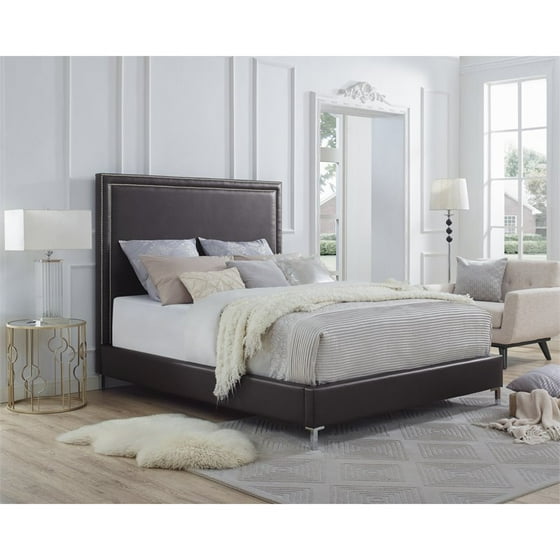Tristan Espresso Leather Platform Bed Frame Queen Size Tristan Espresso Leather Platform Bed Frame Queen Size Nailhead Com