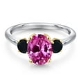 thumbnail image 3 of Gem Stone King 925 Silver and 10K Yellow Gold Pink Created Sapphire and Black Onyx Engagement Ring for Women | 1.44 Cttw | Oval 9X7MM | Gemstone September Birthstone | Size 8, 3 of 6