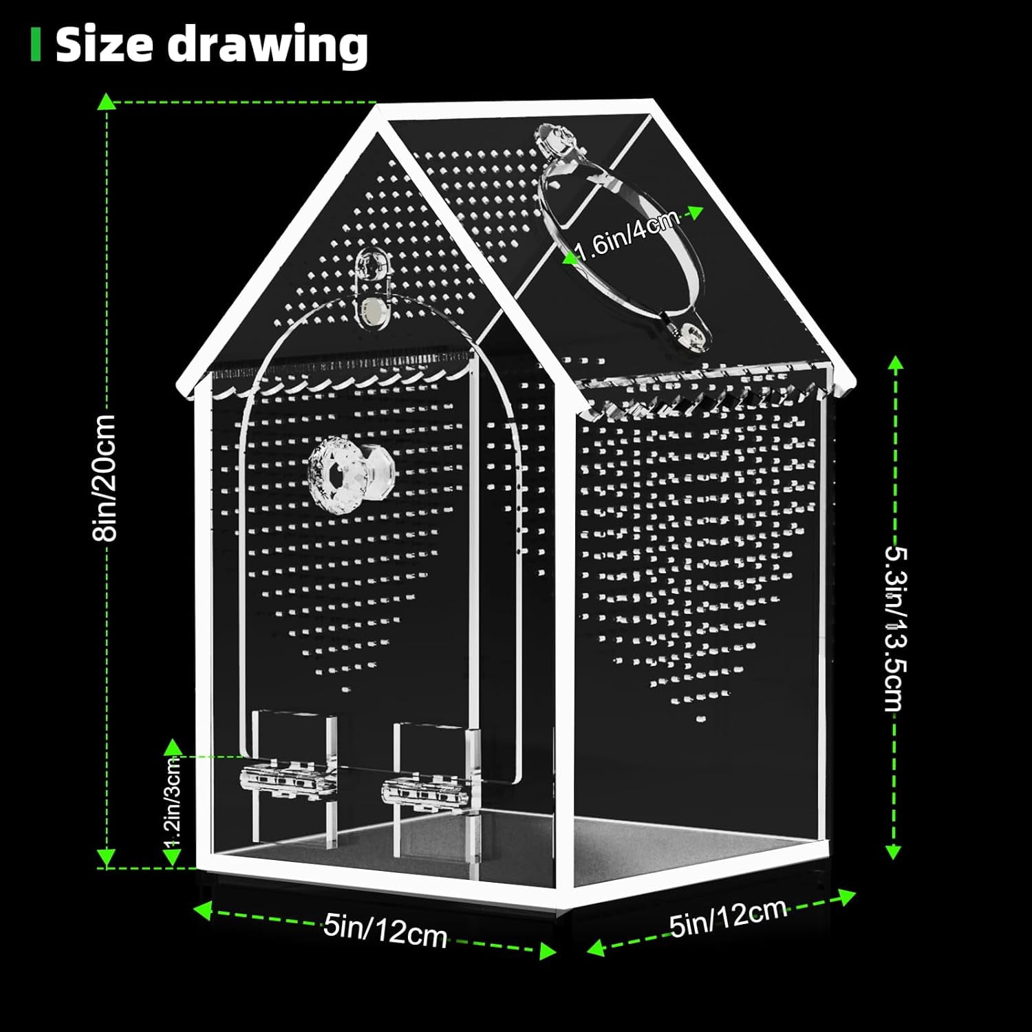 Warp-Proof Acrylic Spider Enclosure, Front Opening Terrarium with Feeding Port for Jumping Spiders, Mantis, Micro Reptiles