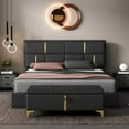 PU Leather Queen Platform Bed with Storage End of Bed Bench 2 Piece