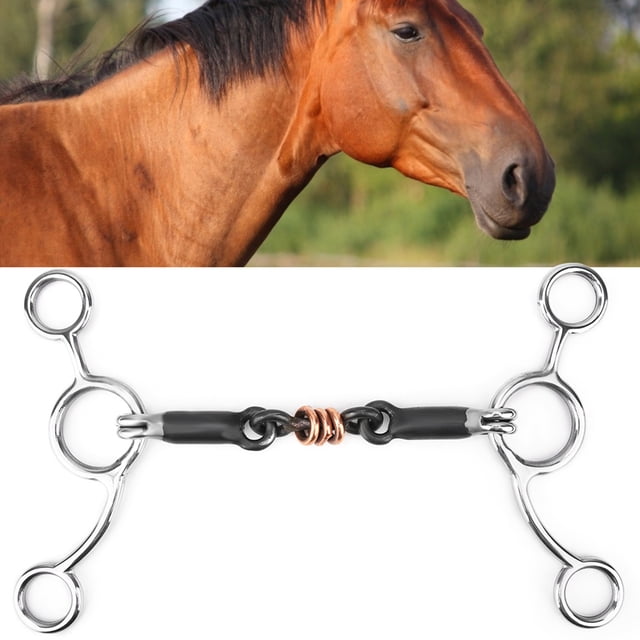 Black Mouth Stainless Steel Gag Bit with Copper Inlay, 3 Rings, Easy Directional Aids, Lateral Support, Oval Link Snaffle