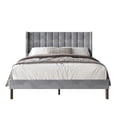 thumbnail image 3 of Home Design Herrin Queen Tufted Luxurious Velvet Upholstered Wingback Panel Bed Frame with Vertical Channel Tufting & Wingback Design, Silver Gray, Easy Assembly, 3 of 12