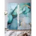 thumbnail image 3 of Turquoise Gold Marble Sheer Curtains 96 Inch Length 2 Panels Set, Abstract Teal Modern Geometric Voile Window Treatment Semi Sheer Long Curtains Drapes for Bedroom/Living Room/Kitchen 52"x96"x2, 3 of 7