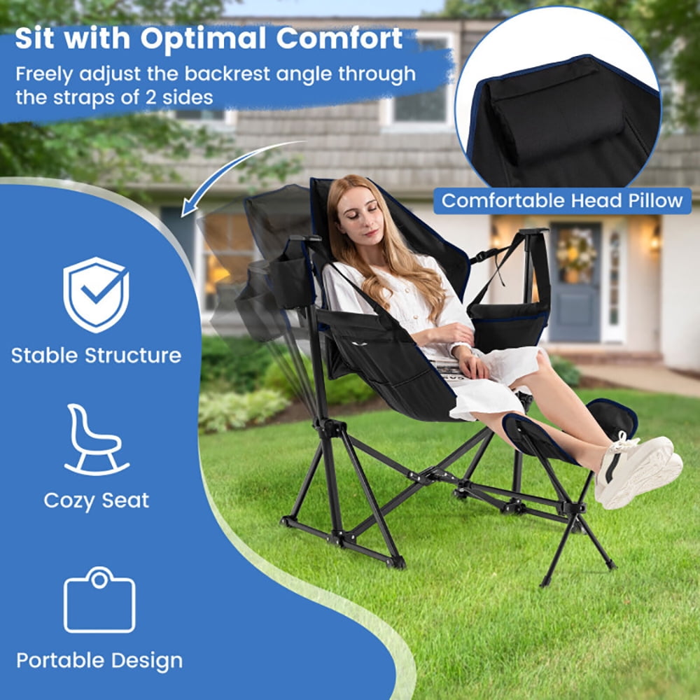 Aimee Lii Hammock Camping Chair with Retractable Footrest and Carrying Bag, Portable Chairs for Adults, Comfy Outdoor Chair, Black