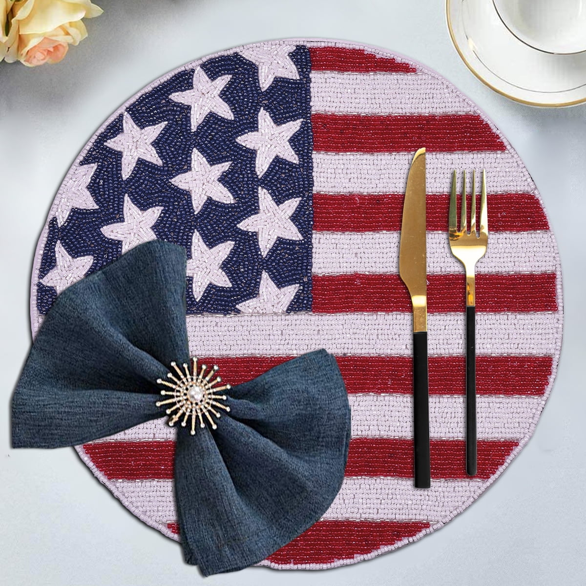 American Flag Beaded Placemats Pack of 1 4th of July Patriotic