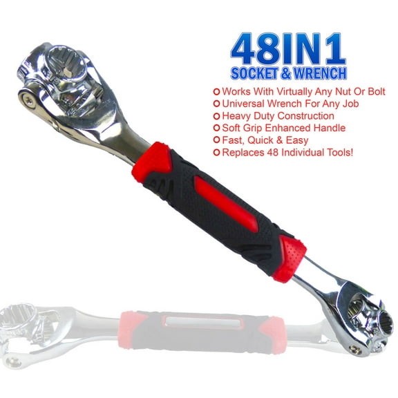 Universal Hand Wrench - 48-in-1 Socket Ratchet, Chrome Vanadium Steel, 360° Rotating Head for All Sizes