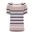 thumbnail image 4 of WHLBF Womens Tops Square Neck Stripe Printing Casual Neck Loose Short Sleeve T-shirt Pink L, 4 of 5