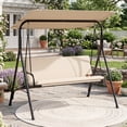 thumbnail image 2 of Gymax Balançoire de Patio Extérieure à 3 Places avec Accoudoirs, Auvent Inclinable Réglable et Support, Beige, 2 of 10