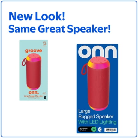 ONN LARGE RUGGED SPEAKER WITH BLUETOOTH WIRELESS TECHNOLOGY AND LED LIGHTING, RED