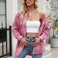 thumbnail image 5 of felwors Women's Plaid Flannel Button-Down Shirt - Oversized Long Sleeve Casual Shirt Jacket for Fall & Winter Hot Pink, M, 5 of 5