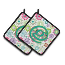 Carolines Treasures CJ2011-GPTHD Letter G Flowers Pink Teal Green Initial Pair of Pot Holders, 7.5HX7.5W, multicolor