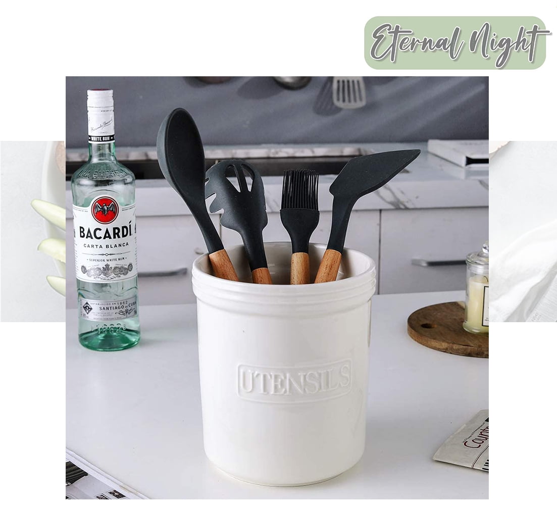 Cooking Utensil Holder, Large Ceramic Utensil Crock, Deep and Stable