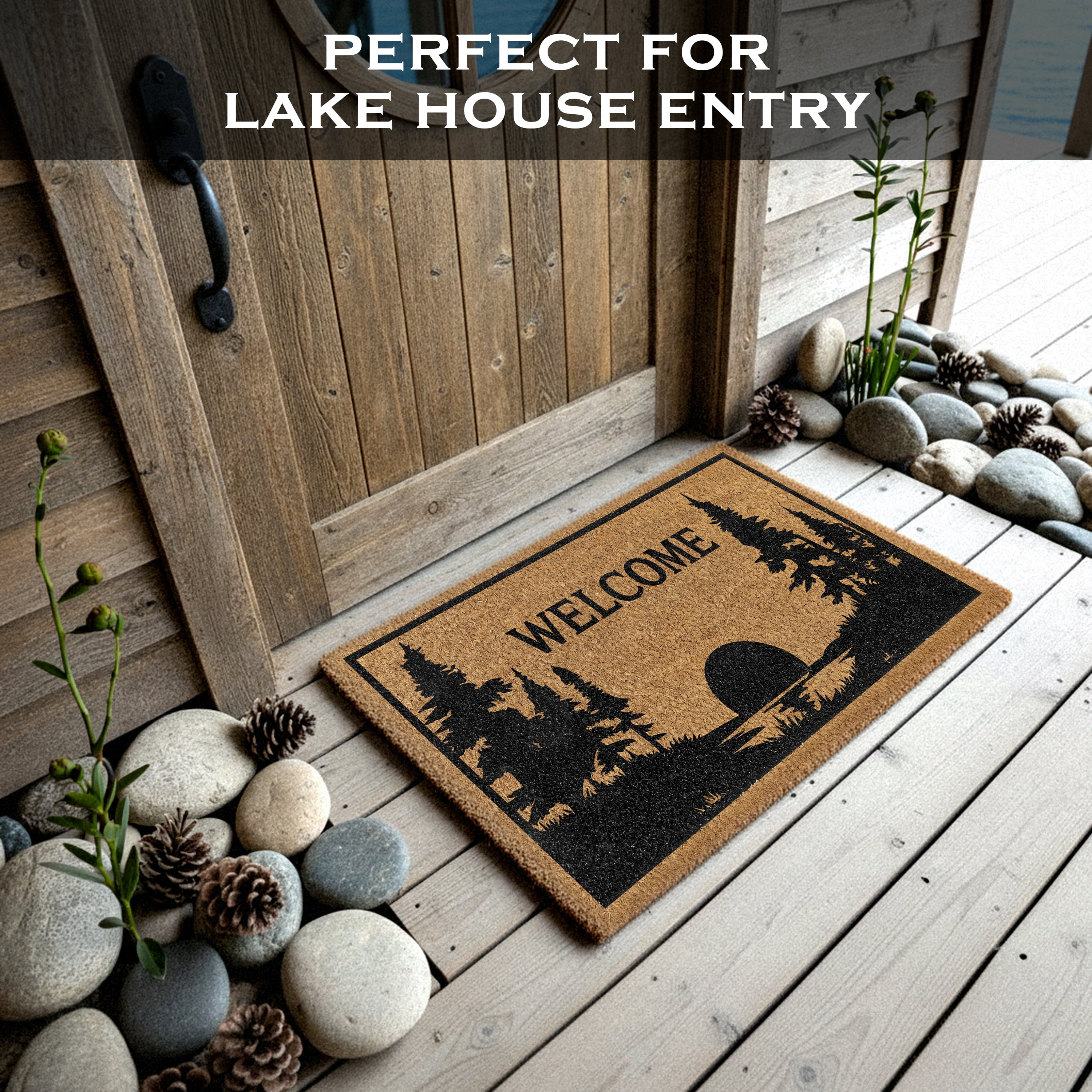MAINEVENT Lake House Coir Doormat 30x17 Inch, Cabin Outdoor Welcome Mat for Outside