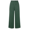 thumbnail image 4 of Trendy Drawstring Elastic Waist Pants for Women Solid Color Loose Fit Casual Summer Wide Leg Trousers Dark Green L, 4 of 7