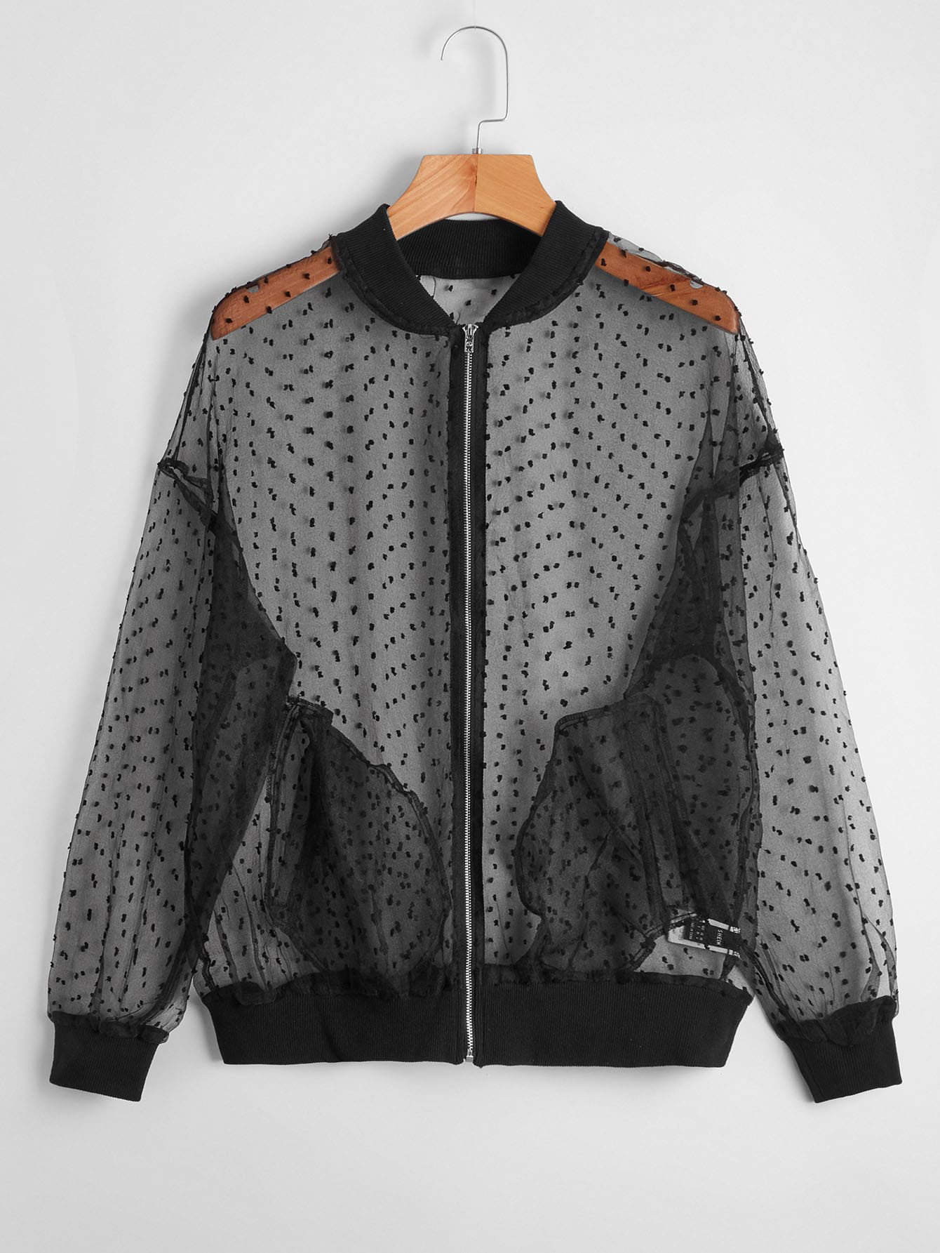 Lace Mesh Classic Bomber Jacket Coat Zip Up Light Weighted Jacket for Women