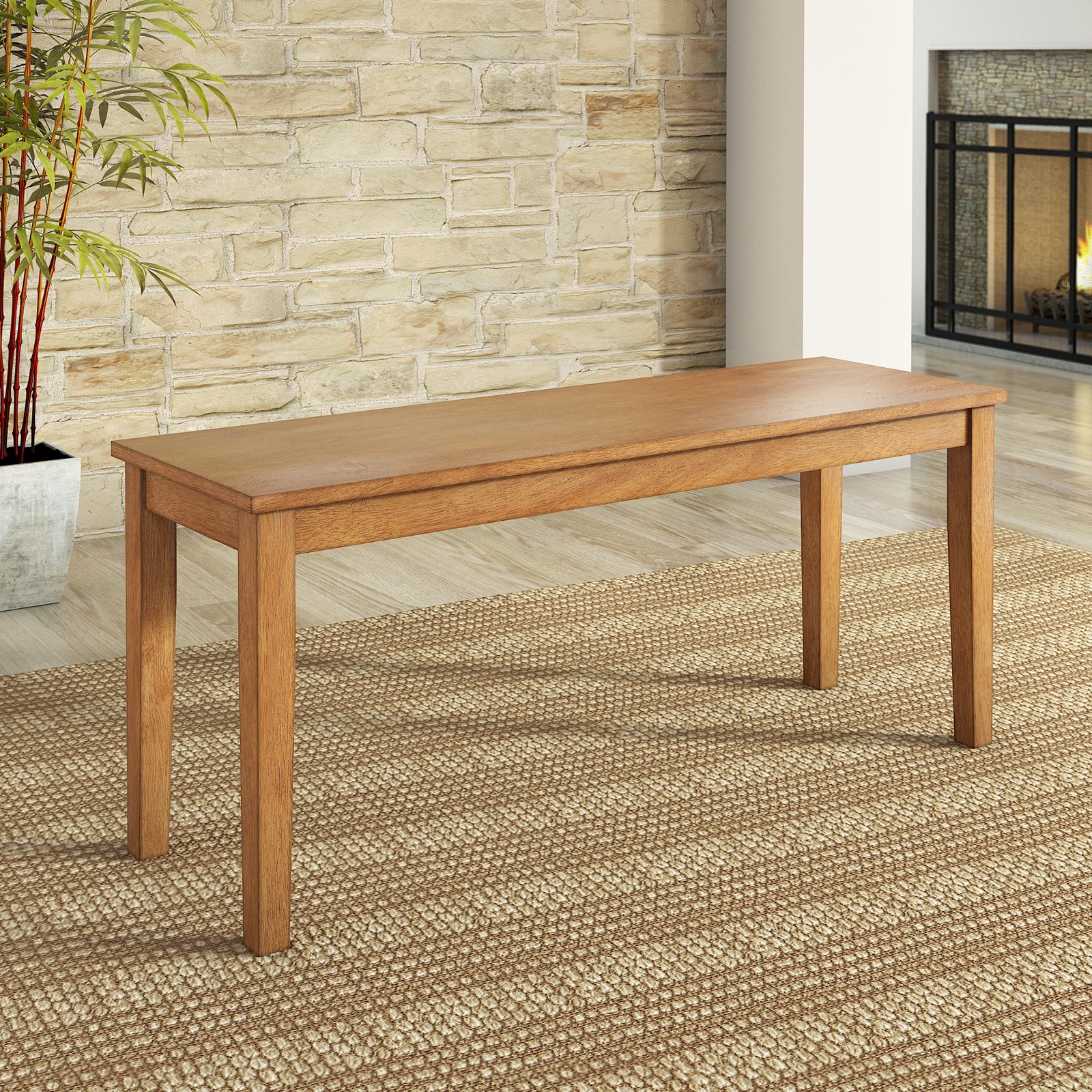 Lexington 6-Piece Dining Set with 60 Dining Table, Bench and 4 Slat Back Chairs, Oak