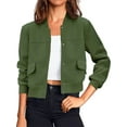 thumbnail image 6 of Long Sleeved Women Button Down Casual Crop Coat Bomber Jacket, 6 of 6