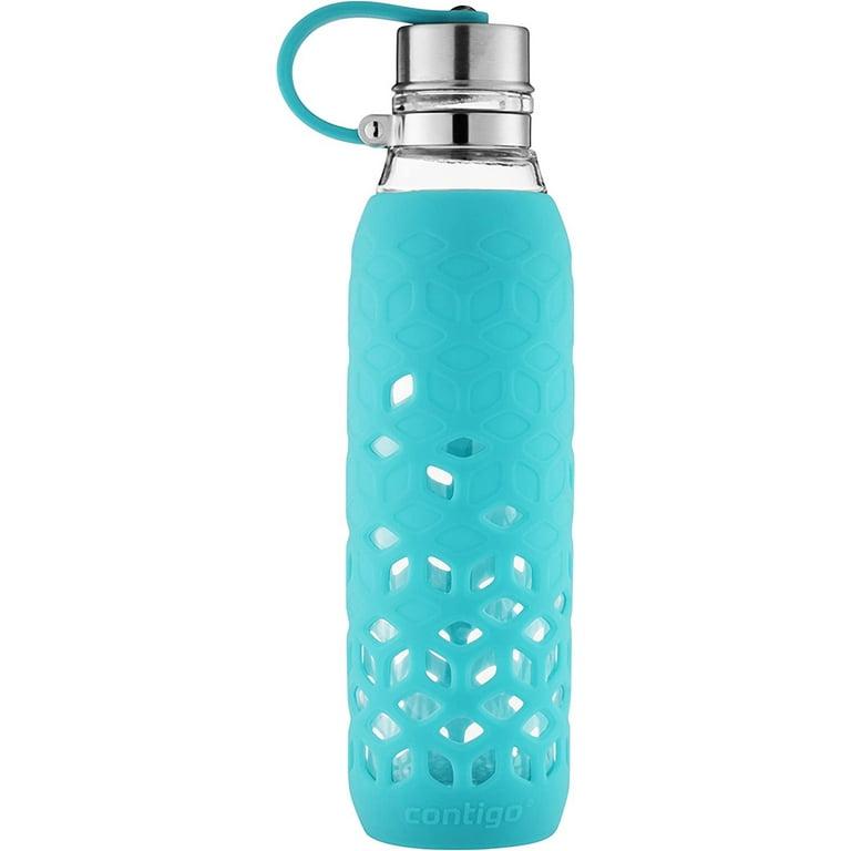 Wholesale Glass Double Wall Water Bottle- 17oz- Teal/Clear CLEAR/DARK TEAL
