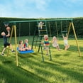 thumbnail image 3 of Metal Swing Sets for Backyard,Heavy-Duty Outdoor Kids Playsets for Playground,Outside Toys with 2 Swings,Trapeze Bar and Basketball Hoop for Aged 3-12, 3 of 11