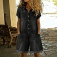 thumbnail image 2 of DORKASM Denim Romper for Women Short Sleeve Jean Jumpsuit Button Down Loose Fit Casual Cotton Denim Outfit Wide Leg Black XL, 2 of 6