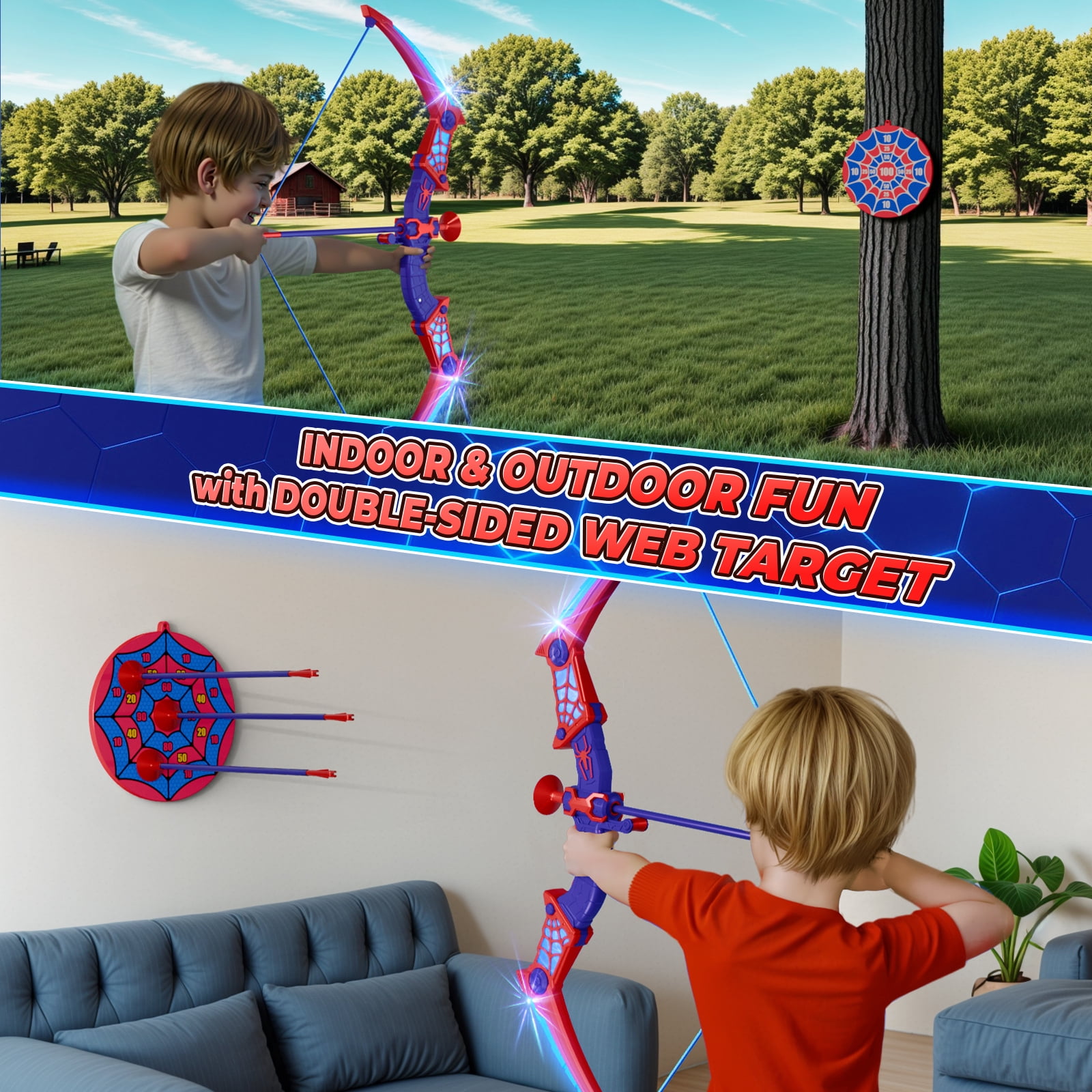Aogsiyt Kids Bow and Arrow Set with LED Lights, Archery Toy with 8 Suction Cup Arrows & Target, Outdoor Indoor Toy Gift for Boys Girls Ages 3-12
