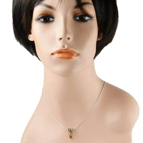 Sterling Silver and Baltic Multicolored Amber Necklace "Camelia"