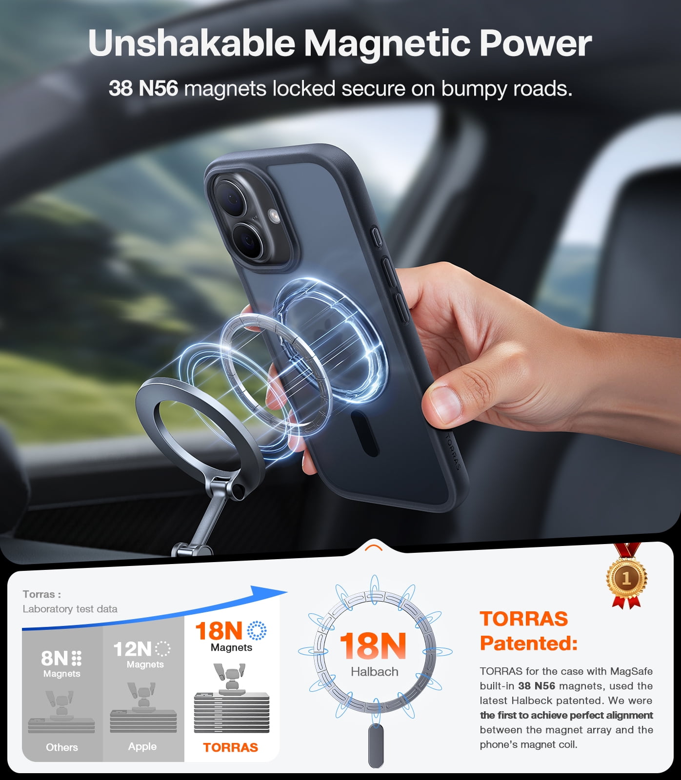 TORRAS Guardian Mag for iPhone 17 Case, Shockproof,Military Grade Drop Protection, Compatible with MagSafe, Translucent Matte Slim Case ,6.3″,Black