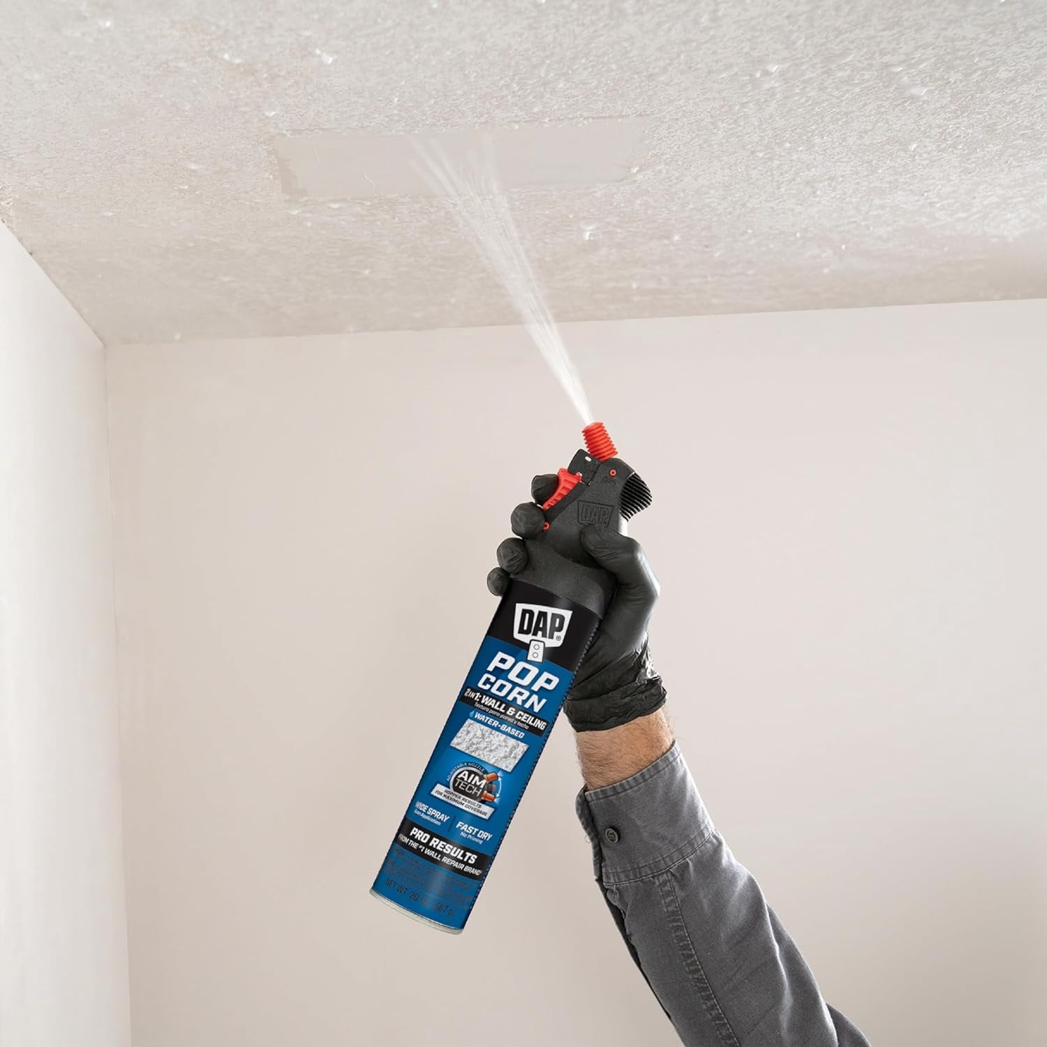 DAP 7079850025 Popcorn Water Based 2in1 Wall & Ceiling Texture Spray with Aim Tech Nozzle, White, 20 Ounce