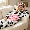 thumbnail image 2 of Matching Family Cow Print Hooded One Piece Soft Flannel Zipper Jumpsuit Loungewear Sleepwear for Mom and Child, 2 of 6