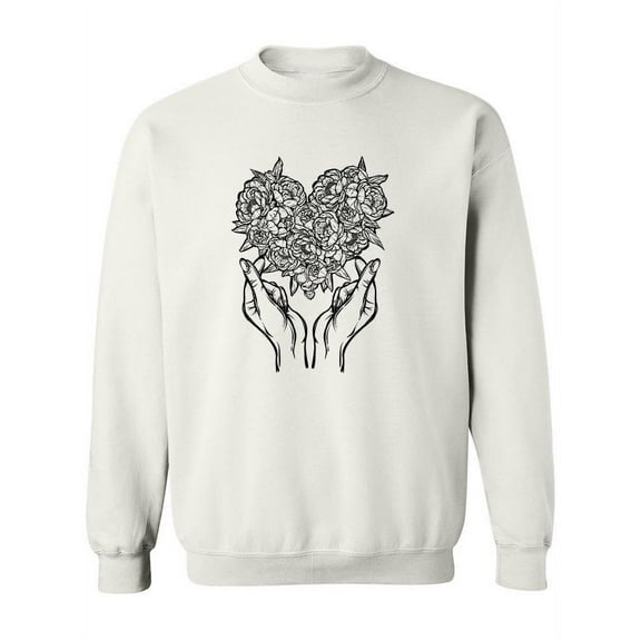 Hand Heart And Peonies Sweatshirt Women -Image by Shutterstock, Female 5X-Large