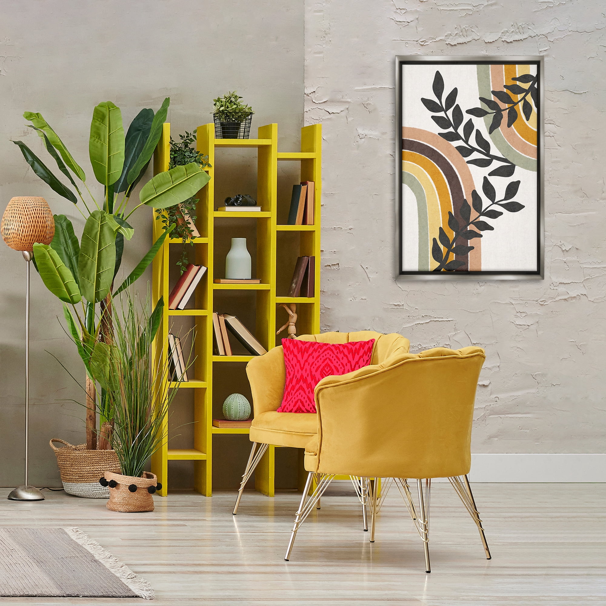 Stupell Industries Vine Swathed Rainbows Plants & Flowers Painting Gray Floater Framed Canvas Art Print Wall Art, 21 x 31
