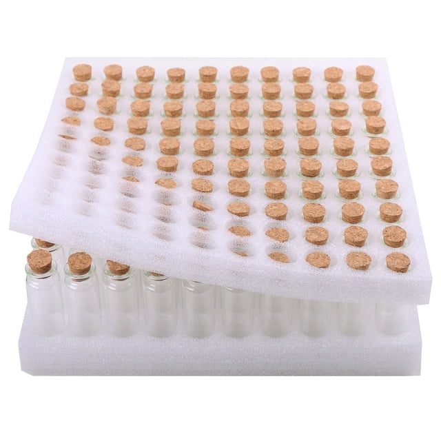 MaxMau 100 pequeñas botellas de vidrio con tapones de corcho, viales de vidrio de 15 ml, frascos pequeños para regalos de boda, regalos de fiesta, decoración de habitaciones, contenedores de almacenam