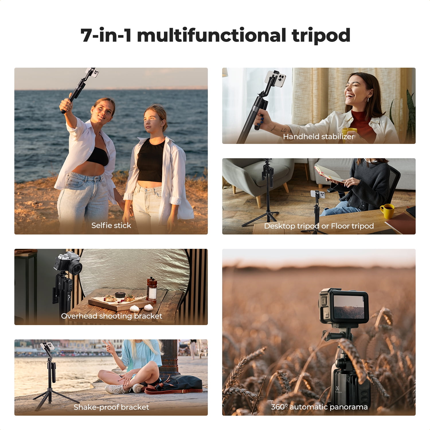 K&F CONCEPT 71“ Face Tracking Tripod for iPhone, Auto Face Tracking Selfie Stick, Auto Face Tracking Tripod 360 Totation with Stand, Gesture Control, Remote Control