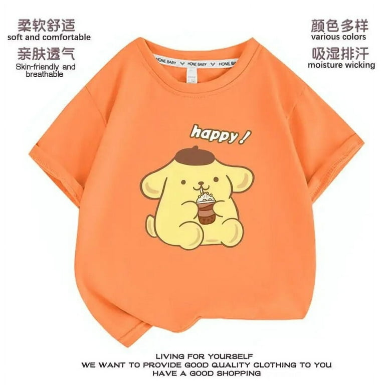 Wai Kei☆POMPOMPURIN Graphic Half Sleeve T-shirt 2024 Sanrio Cute Pompompurin Girls T-Shirt Kawaii Anime