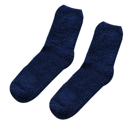 

1Pc Warm Cozy Thicken Coral Fleece Socks Men Women Winter Sleep Bed Sock Navy Blue