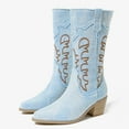 thumbnail image 6 of Denim Cowboy Boots for Women Pointed Toe Western Embroidery Booties Trendy Heeled Mid Calf Cowgirl Boots, 6 of 6