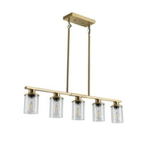 37" Modern Industrial 5-Light Chandelier with Clear Glass Shades, Golden Metal Frame Hanging Ceiling Light Fixture for Dining Room, Kitchen Island, Living Room (No Bulbs)