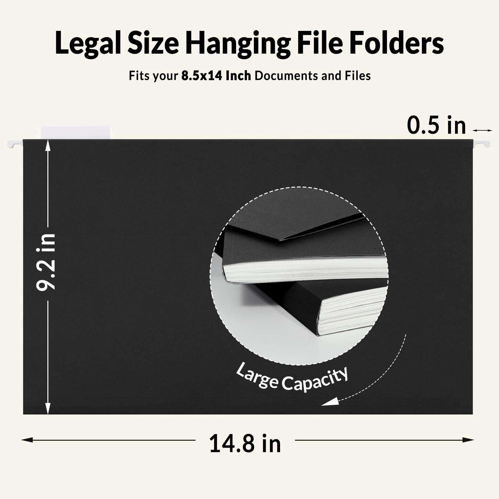 Hanging File Folders Legal Size  Black 25 Pack 1/5-cut Tabs Stay Organized For Your Home And Office Bulk Documents
