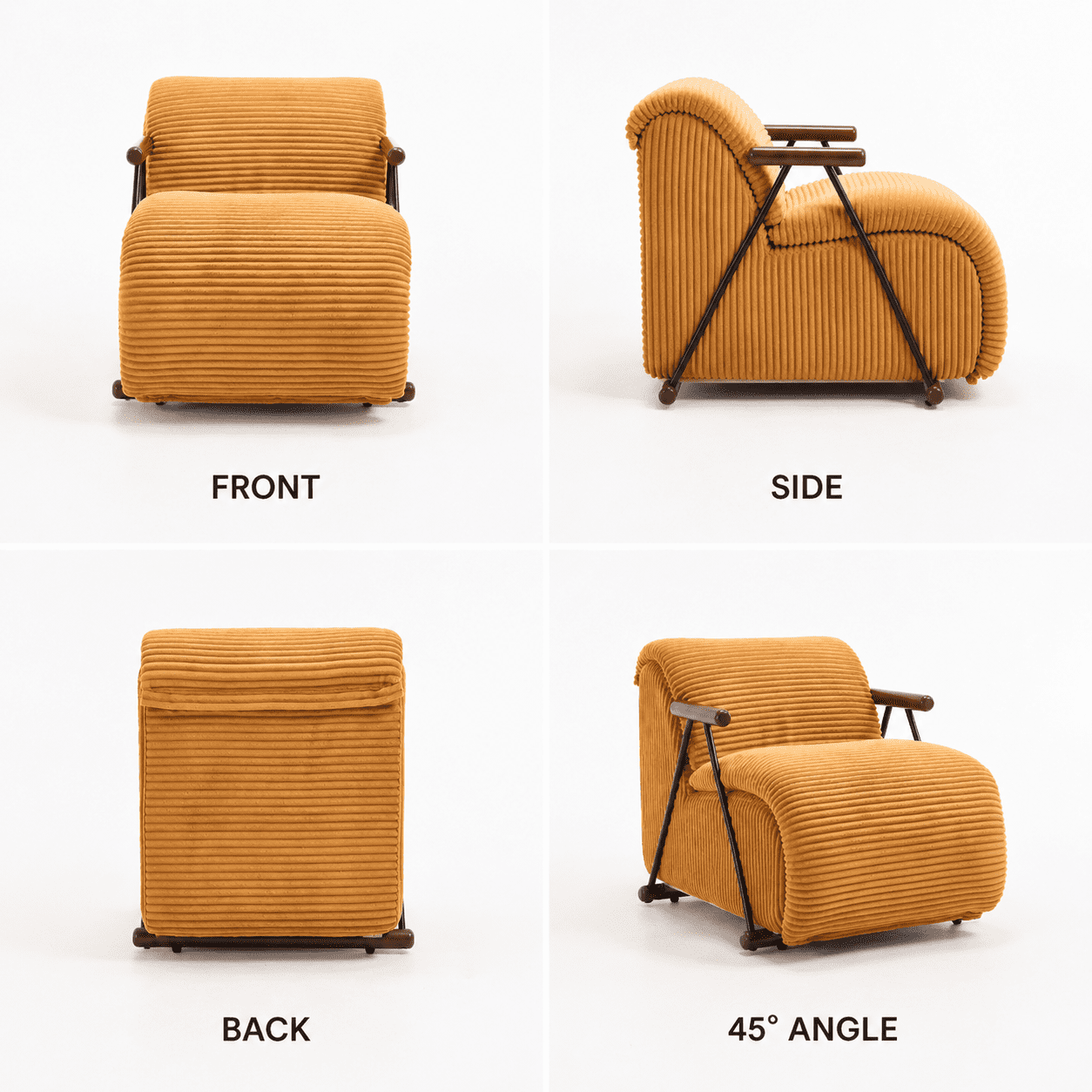 MOONMISS Corduroy Accent Chair, Upholstered Lounge Armchair with Solid Wood Armrests & Minimalist Metal Frame for Living Room, Bedroom,Yellow