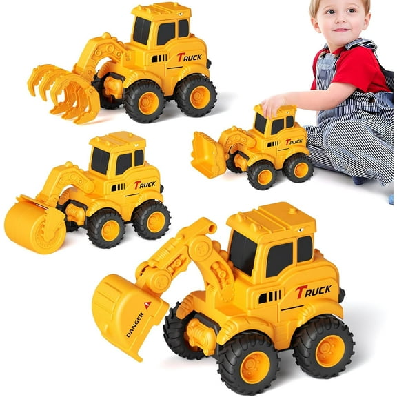 Construction Toys for 2-4 Years Old Toddlers, Sandbox Excavator Toy Trucks Construction Truck Toys Vehicles Bulldozer Road Roller Toy, Christmas Birthday Gifts for Boys 2 3 4 5 Year Old