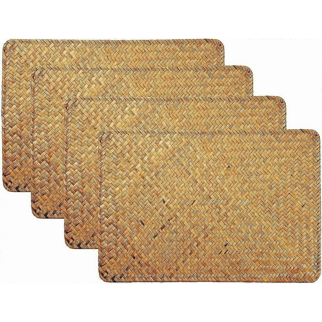 Woven Table Mats Seagrass Rectangular Rattan Placemats Set Of 4 Non Slip Heat Resistant Insulation For Dining Table