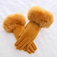 thumbnail image 4 of Fashion Women Winter Warm Suede Leather Touch Screen Glove Female Faux Rabit Fur Embroidery Plus Velvet Thick Driving Gloves H92 J23 Red, 4 of 5