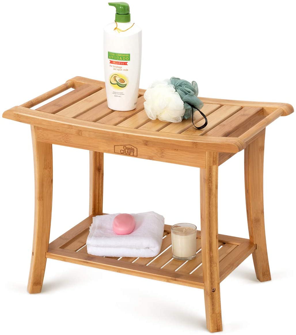SPA Bath Organizer Low Footstool for Indoor or Outdoor Use Comfortable Shower Stool Seat Size:42/×27.5/×45.5CM Waterproof Non-Slip Wooden Bathroom Bench Stool